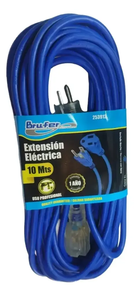 EXTENSION ELEC INDUSTRIAL 1 X 16 AWG 10 MTS COLOR AZUL REF. 253912 MARCA BRUFER