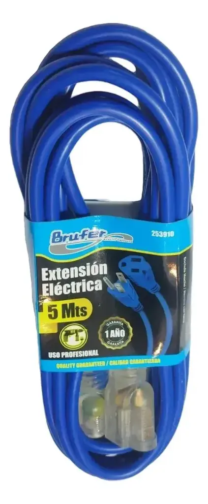 EXTENSION ELEC INDUSTRIAL 1 X 16 AWG 5 MTS COLOR AZUL REF. 253910 MARCA BRUFER