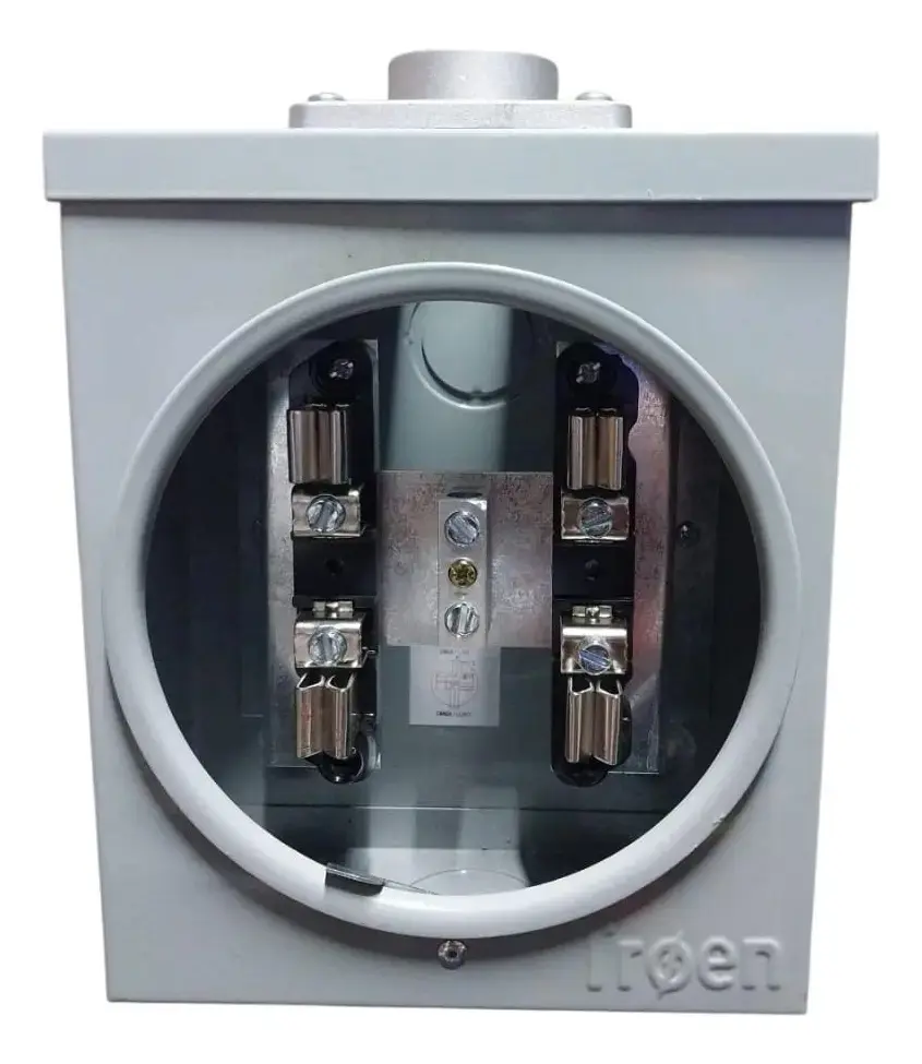 BASE CUADRADA P/ MEDIDOR ELECTRICO 1 1/4" 600 V 100 A 50-60 Hz 4 TERMINALES DE LATON CONECTOR HEMBRA 3 Nm 150 MM REF. TR-MS-100A / 14161 MARCA TROEN / COVO