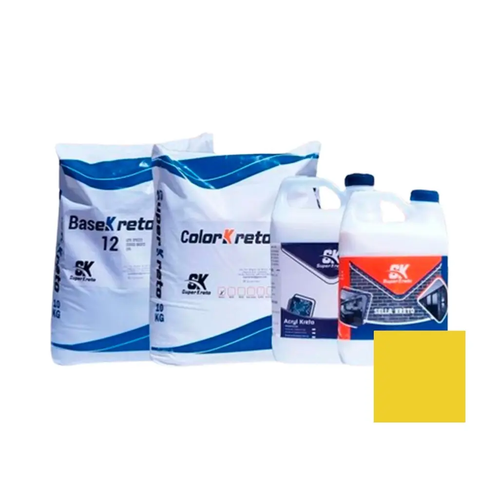 MICRO CEMENTO P/ PARED KIT 5 MT2 COLOR AMARILLO SEDA (BASE 12+COLOR+ACRYL+SELLADOR) SUPER KRETO