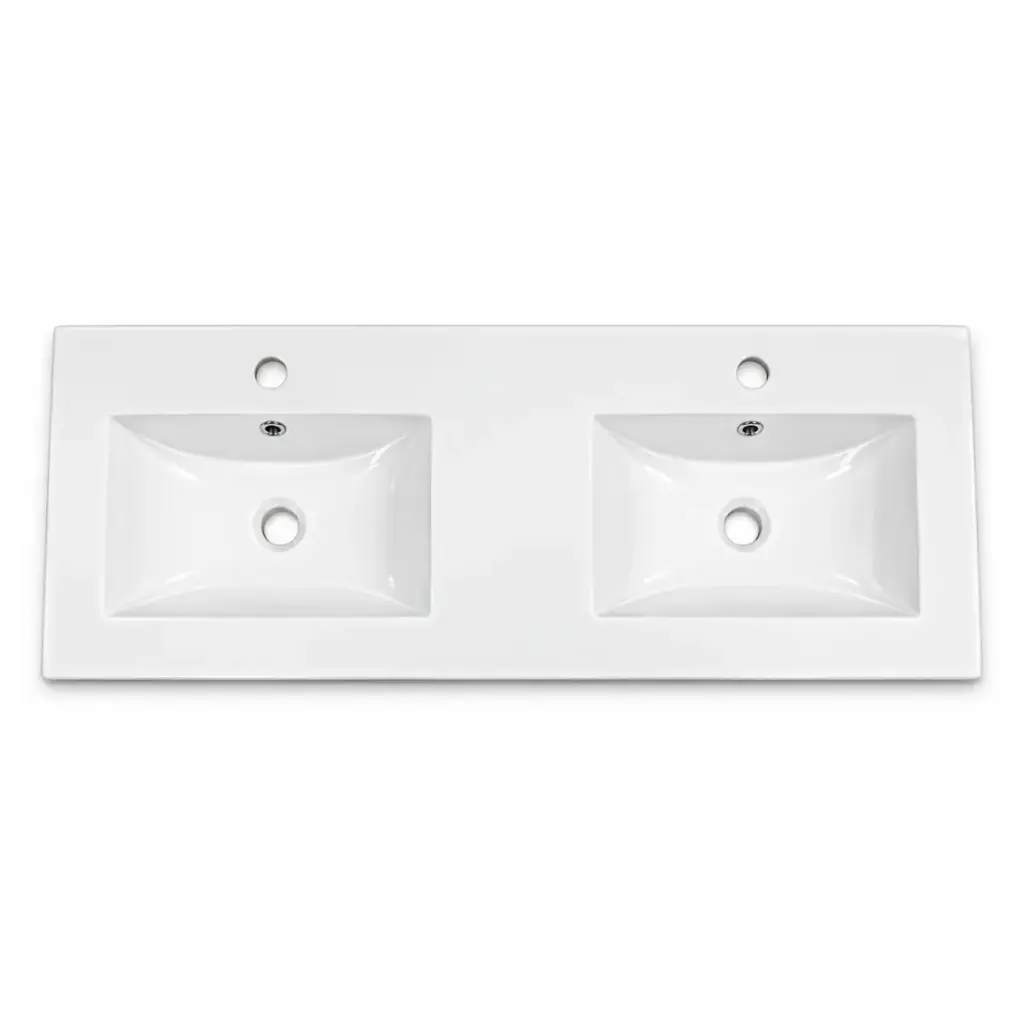 LAVAMANOS DE CERAMICA PARA EMPOTRAR DOBLE COLOR BLANCO BRILLANTE 121 X 46 CM  REF. LV-005 MARCA EUROPA
