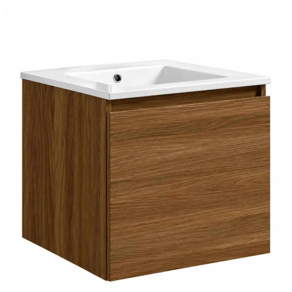 MUEBLE DE BAÑO OAK HAZELNUT 1 GAVETA 40 X40 X 42 CM LAVAMANOS P/ EMP.COLOR BLANCO BRILLANTE 41 X 41 CM  REF.  MUSO-018 + LV-006 MARCA EUROPA