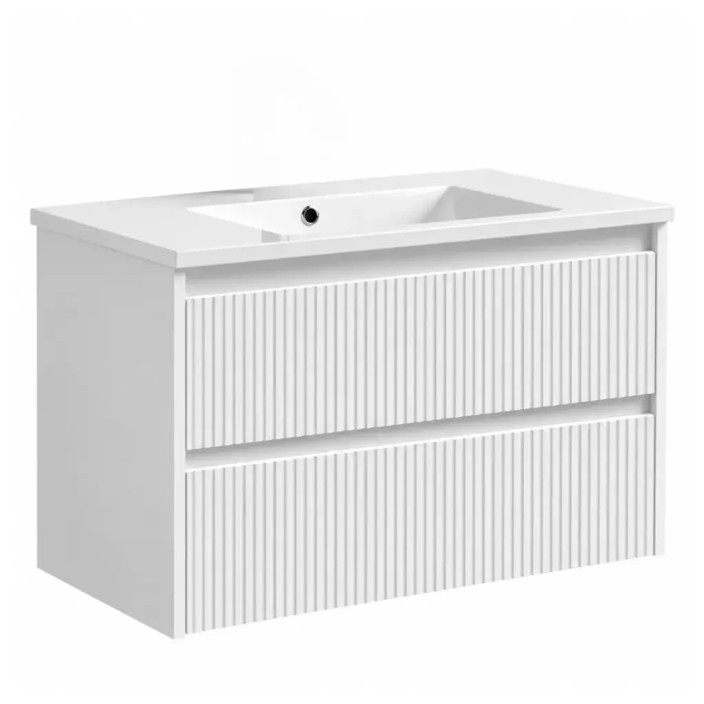 MUEBLE DE BAÑO COLOR BLANCO MATE 2 GAVETAS 59 X 45 X 50 CM LAVAMANOS P/ EMP. DOBLE COLOR BLANCO BRILLANTE 121 X 46 CM  REF.  MUSO-013 + LV-005 MARCA EUROPA