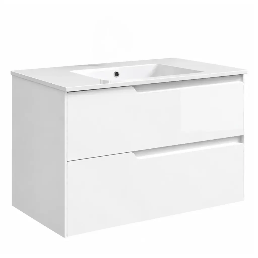 MUEBLE DE BAÑO COLOR BLANCO BRILLANTE 2 GAVETAS 59 X 45 X 50 CM  LAVAMANOS P/ EMP. COLOR BLANCO BRILLANTE 61 X 46 CM REF. MUSO-001 + LV-001 MARCA EUROPA