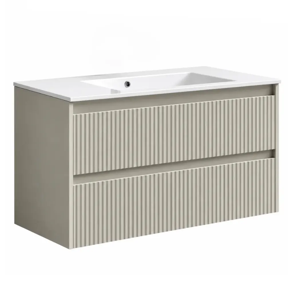 MUEBLE DE BAÑO GREIGE MATE 2 GAVETAS 79 X 45 X 50 CM LAVAMANOS  P/ EMP.COLOR BLANCO BRILLANTE 81 X 46 CM  REF. MUSO-012 + LV-002 MARCA EUROPA