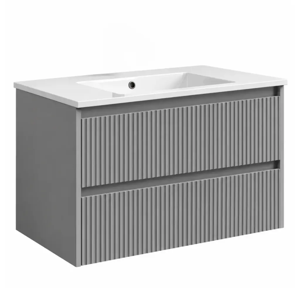 MUEBLE DE BAÑO GREY MATT 2 GAVETAS 59 X 45 X 50 CM LAVAMANOS P/ EMP.COLOR BLANCO BRILLANTE 61 X 46 CM  REF. MUSO-015 + LV-001 MARCA EUROPA