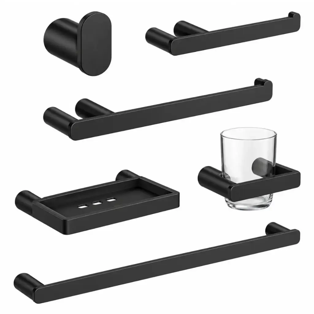 ACCESORIOS DE BAÑO 6 PZAS MOD. TOLEDO COLOR NEGRO REF. ACCE-014 MARCA EUROPA