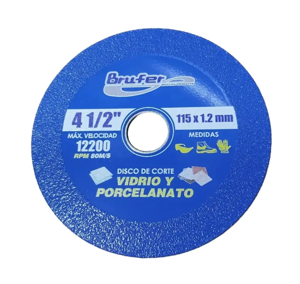 DISCO DE DIAMANTE 4.1/2" x 7/8" ( 115 X 1.2 X 22,23 MM ) PARA VIDRIO Y PORCELANATO REF. DCV001 MARCA BRUFER