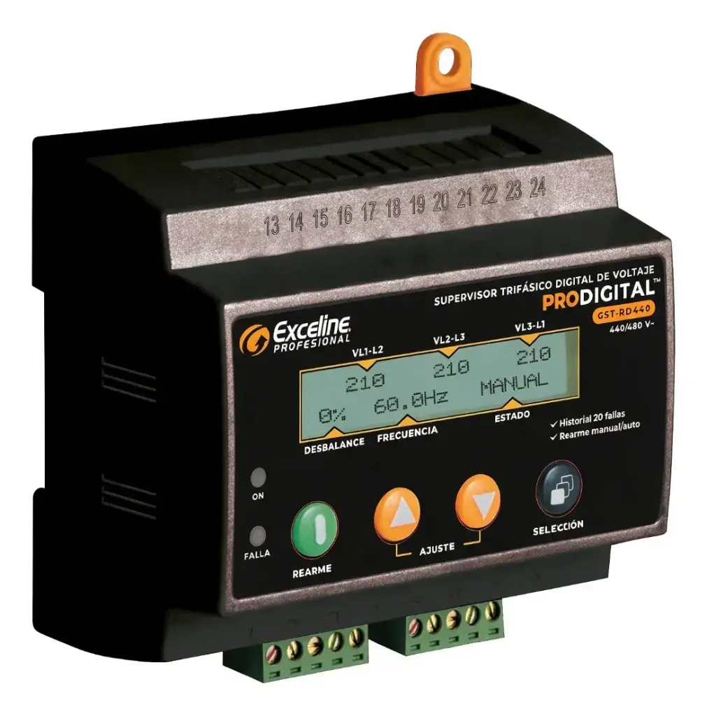 SUPERVISOR DE VOLTAJE TRIFASICO DIGITAL CON PANTALLA P/ ACOMETIDAS Y TABLEROS 208 / 220 V REF. GST-RD220 / 224101 EXCELINE