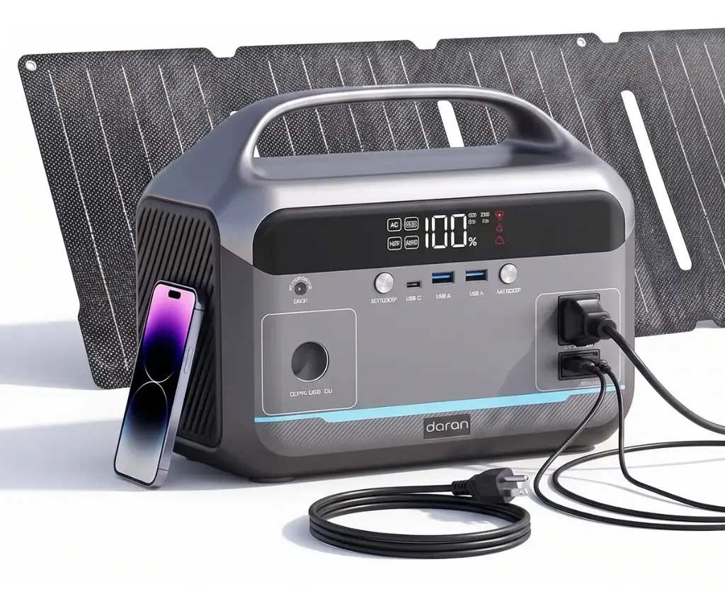 ESTACION DE CARGA 300 W 288 WH 19.20 V 15AH 120V 1 TOM C/TIERRA + 1 TOM + USB C + 2 USB + 12 V CON PANEL SOLAR DE 40 WATT REF. NEO300L COD. X004GZQXV MARCA DARAN