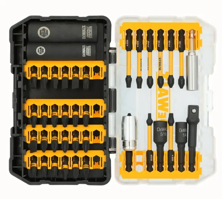 JUEGO DE PUNTAS PARA DESTORNILLADOR 40 PZAS ( PLANA / PHILLIIPS / SQUARE / TORX ) C/ 2 DADOS 3/8" y 1/2" + ESTUCHE COD. DWANGFT40SET REF.  02013035 MARCA DEWALT