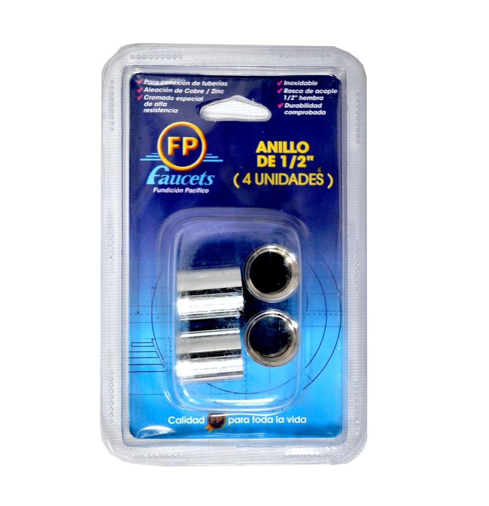 ANILLOS CROMADOS 1/2 " BLISTER 04 PZAS REF. 05AC05B MARCA FP