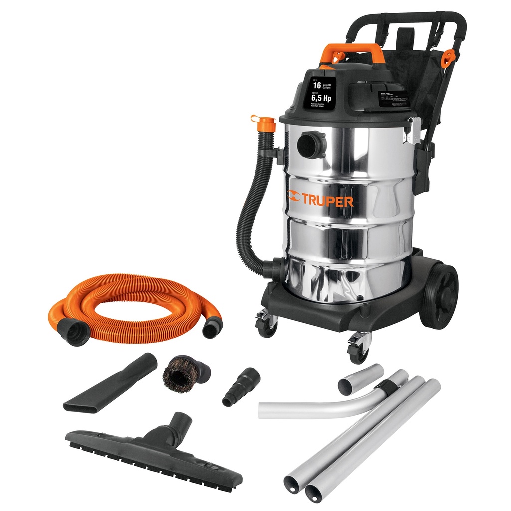 ASPIRADORA 16 GAL. INDUSTRIAL EN ACERO INOX. 1300 W 5 HP MOD.ASPI-16X REF. 12089 MARCA TRUPER