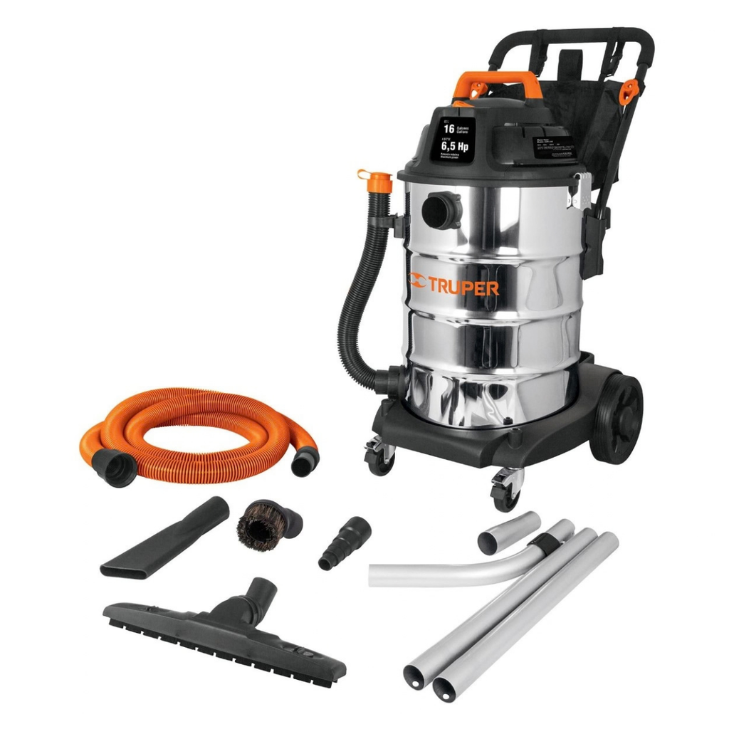 ASPIRADORA 16 GAL. INDUSTRIAL EN ACERO INOX. 1300 W 5 HP MOD.ASPI-16X REF. 12089 MARCA TRUPER