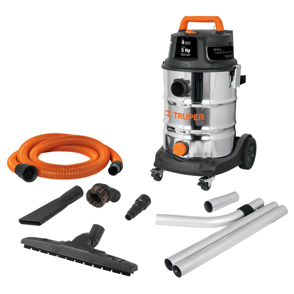 ASPIRADORA 8 GAL. INDUSTRIAL EN ACERO INOX. 1300 W 5 HP MOD.ASPI-8X REF. 12088 MARCA TRUPER