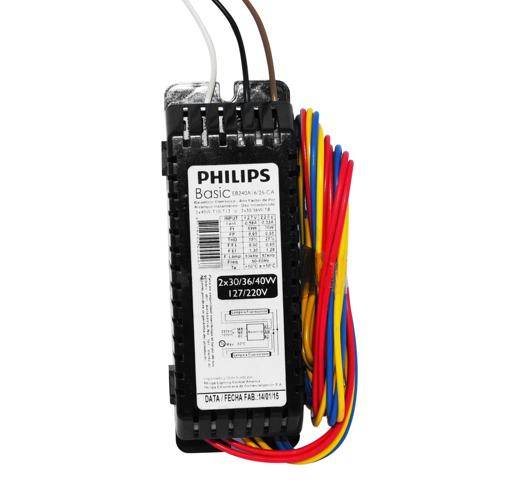 BALASTO ELECTRONICO 2 X 30 W/ 2 X 32 W/ 2 X 40 W 127- 220V REF. EB240A16/26CA MARCA PHILIPS