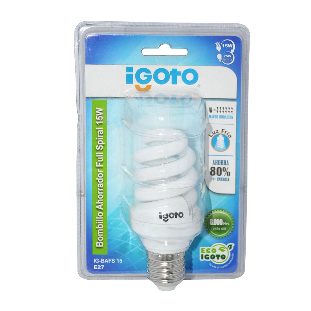 BOMBILLO AHORRADOR FULL ESPIRAL 15 W E27 REF. IG-BAFS-15 MARCA IGOTO