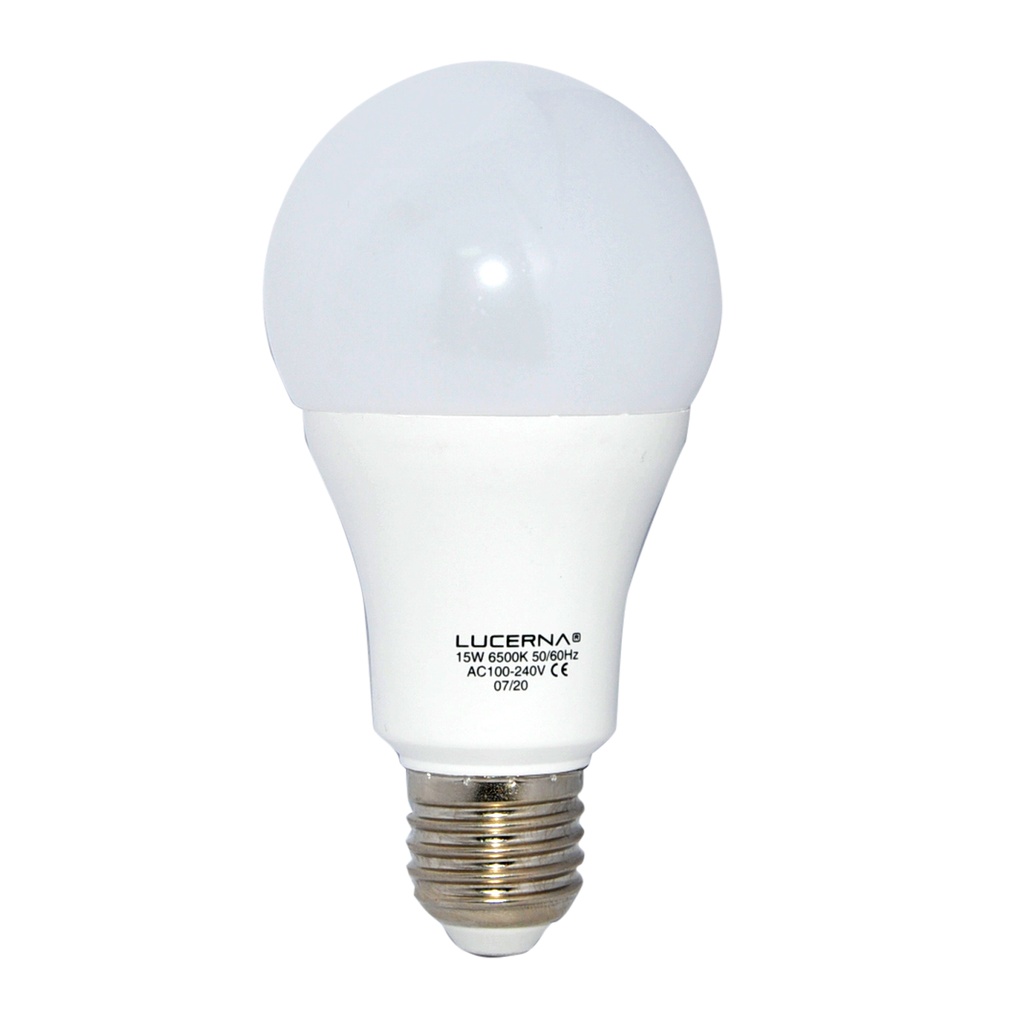 BOMBILLO LED TIPO BULBO 15W E27 6500K A65 ( LUZ FRIA ) MULTV 100 - 240 V COD. 726782 MARCA LUCERNA