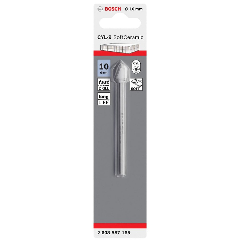 BROCA PARA CERAMICA 10MM X 90MM (3/8" X 3 9/16") CYL-9 REF. 2608900593 / 871679 / 232458 MARCA BOSCH