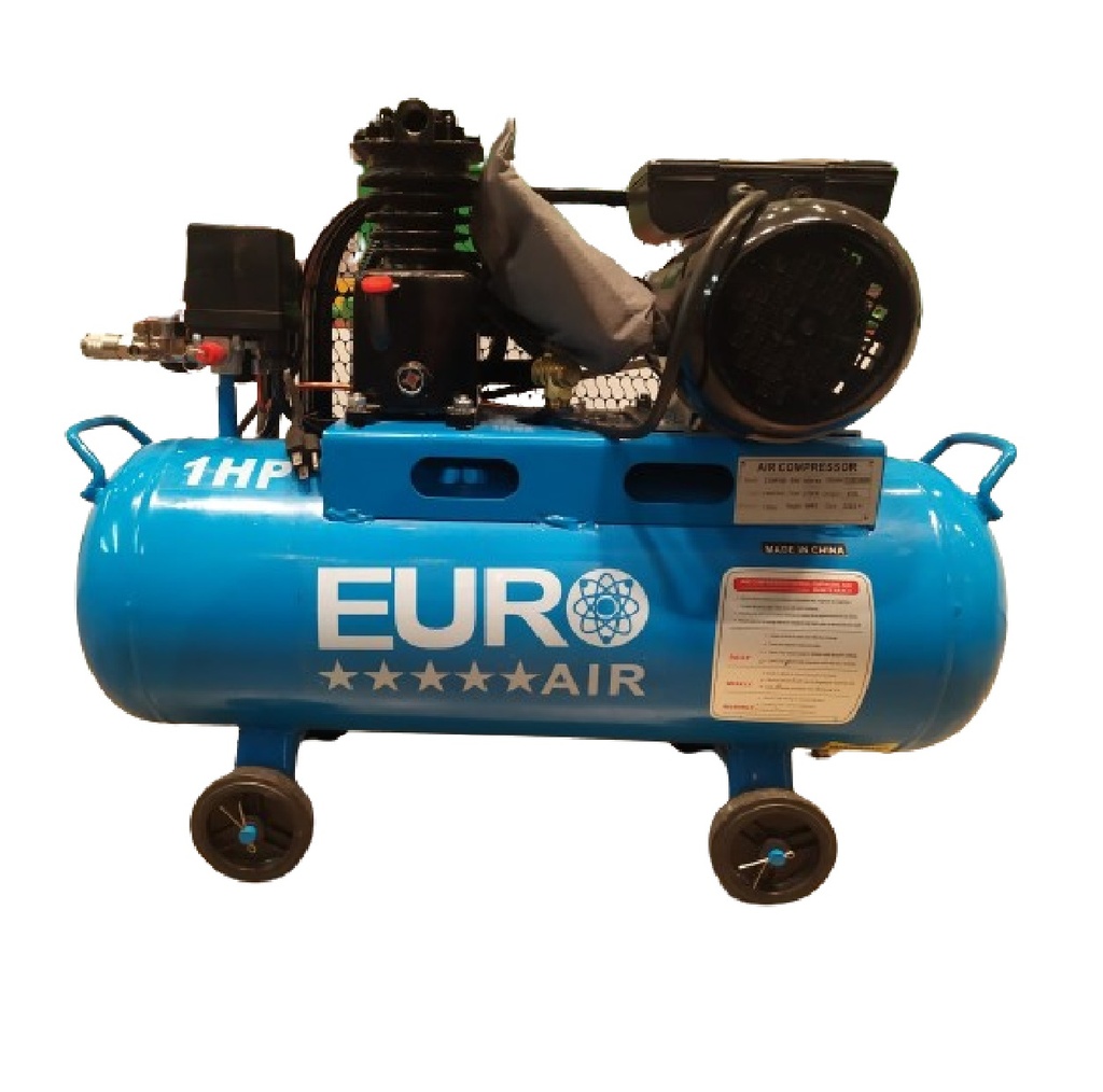 COMPRESOR HORIZONTAL C/RUEDAS C/ CORREA 40 LTS 1 HP 116 PSI 110V 1400 RPM REF. C1HP/40 MARCA EUROAIR