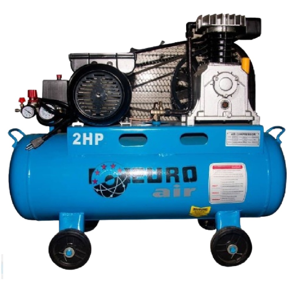 COMPRESOR HORIZONTAL C/RUEDAS MONOFASICO 50 LTS 2 HP 116 PSI 110V 1060 RPM REF C2HP/50 MARCA EUROAIR