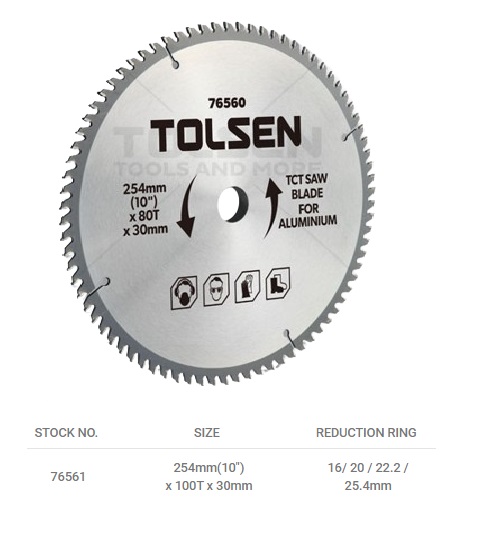 DISCO DE SIERRA TCT PARA ALUMINIO 10" 254 MM X 30 MM X 100 DIENTES REF. 76561 MARCA TOLSEN