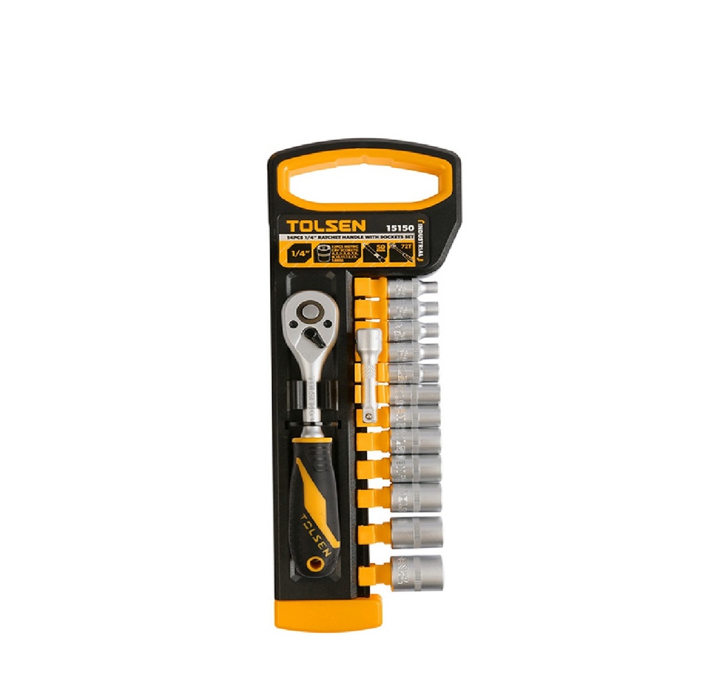 JUEGO DE DADOS / AUTOCLET CUADRANTE DE 1/4" 14 PZAS COMBINADOS MM REF. 15150 MARCA TOLSEN