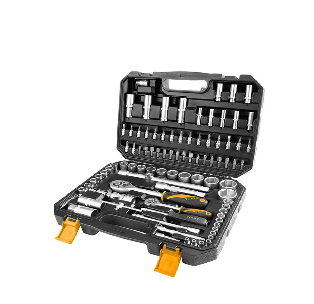 JUEGO DE 94 PZAS DADOS Y RATCHET 1/2" DE 1/4" A 150MM A CON MANGO ERGONOMICO REF: 15145 MARCA TOLSEN