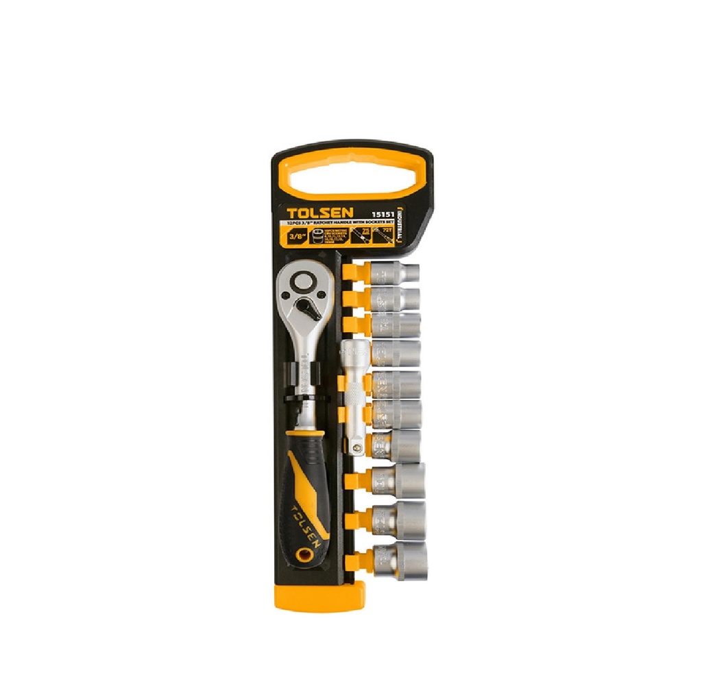 JUEGO DE DADOS / AUTOCLET CUADRANTE DE 3/8" 12 PZAS COMBINADOS MM REF. 15151 MARCA TOLSEN
