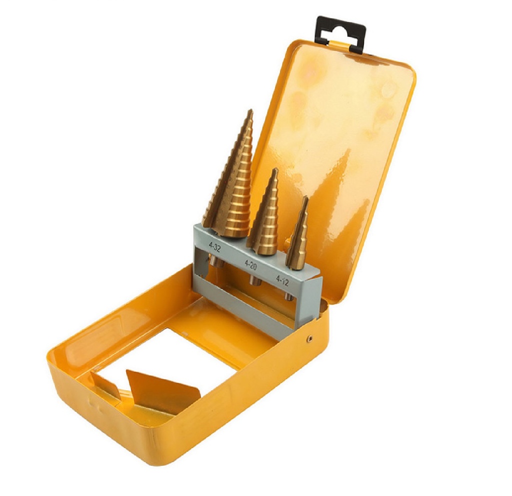 JUEGO DE 3 MECHA- BROCA ESCALONADO CON TITANIO 2 X 12/ 20 / 32 MM REF 75878 MARCA TOLSEN