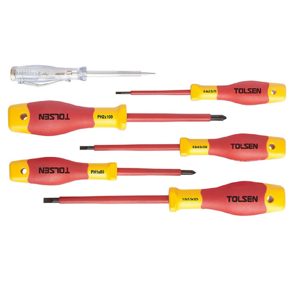 JUEGO DE DESTORNILLADORES 6 PZS (0.4 A 1 MM + PH1+PH2 +PROBADOR) REF. V33506 MARCA TOLSEN