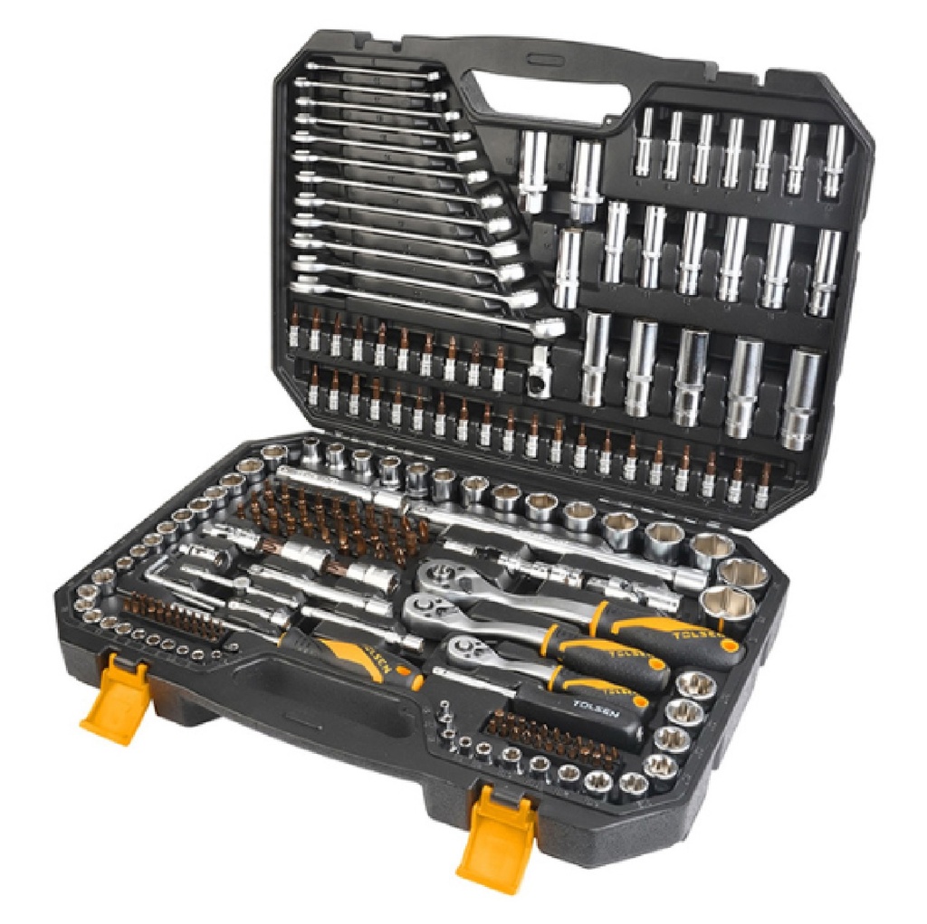 JUEGO DE HERRAMIENTAS MANUALES 216 PIEZAS RACHET 1/4" , 3/8", 1/2" 72 T REF. 15147 MARCA TOLSEN