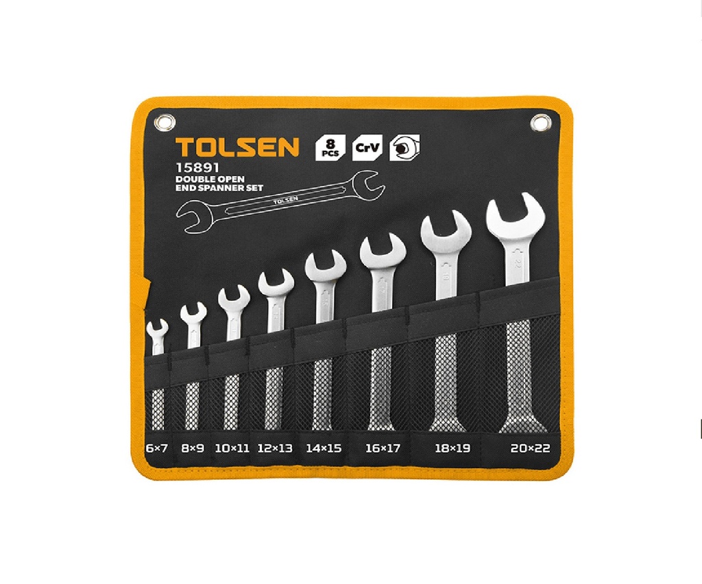 JUEGO DE LLAVES 8 PIEZAS DE DOBLE EXTREMO DE 6 X 7 A 20 X 22 MM REF:15891 MARCA TOLSEN