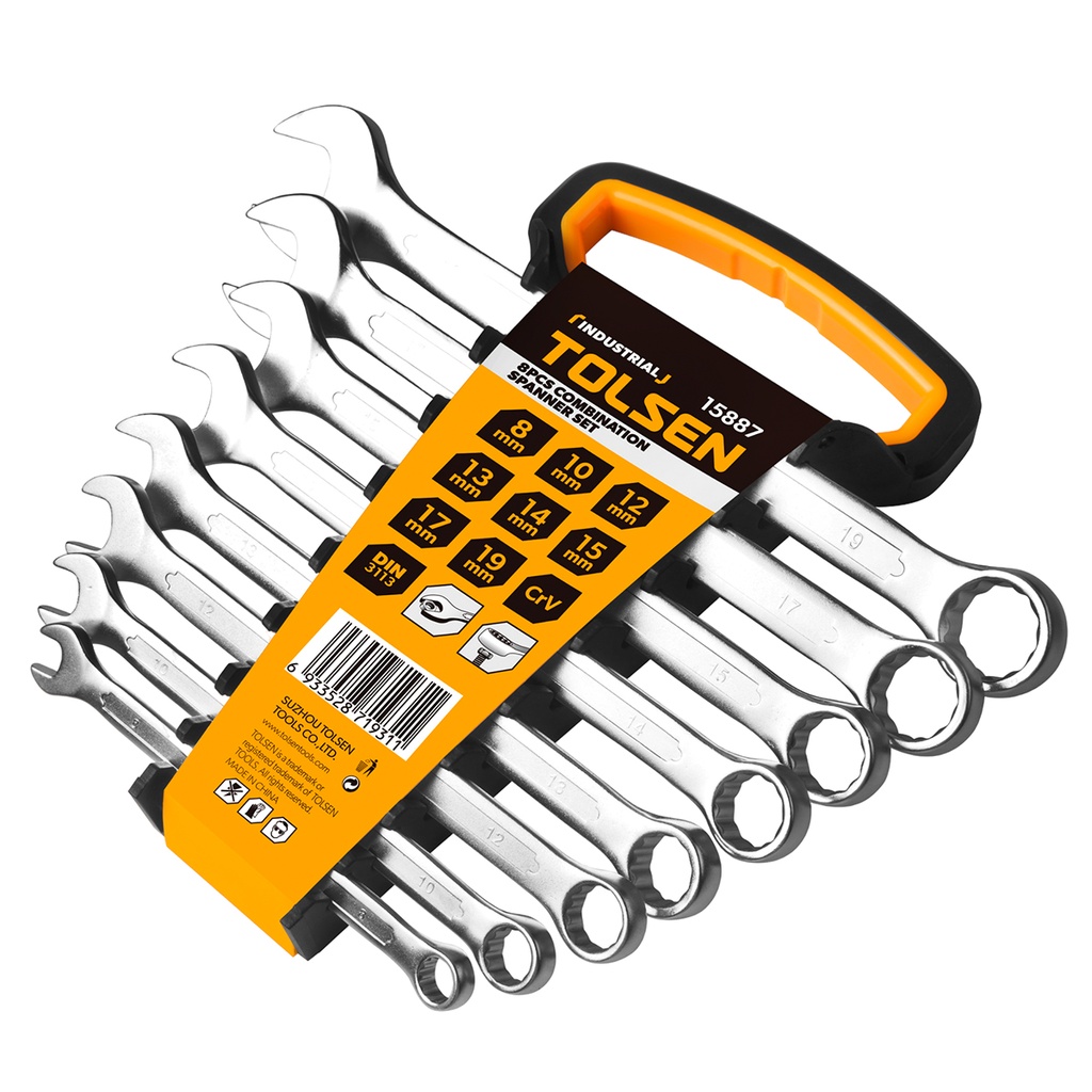 JUEGO DE LLAVES COMBINADAS 8 PZAS 8, 10, 12, 13, 14, 15, 17, 19 MM REF. 15887 MARCA TOLSEN