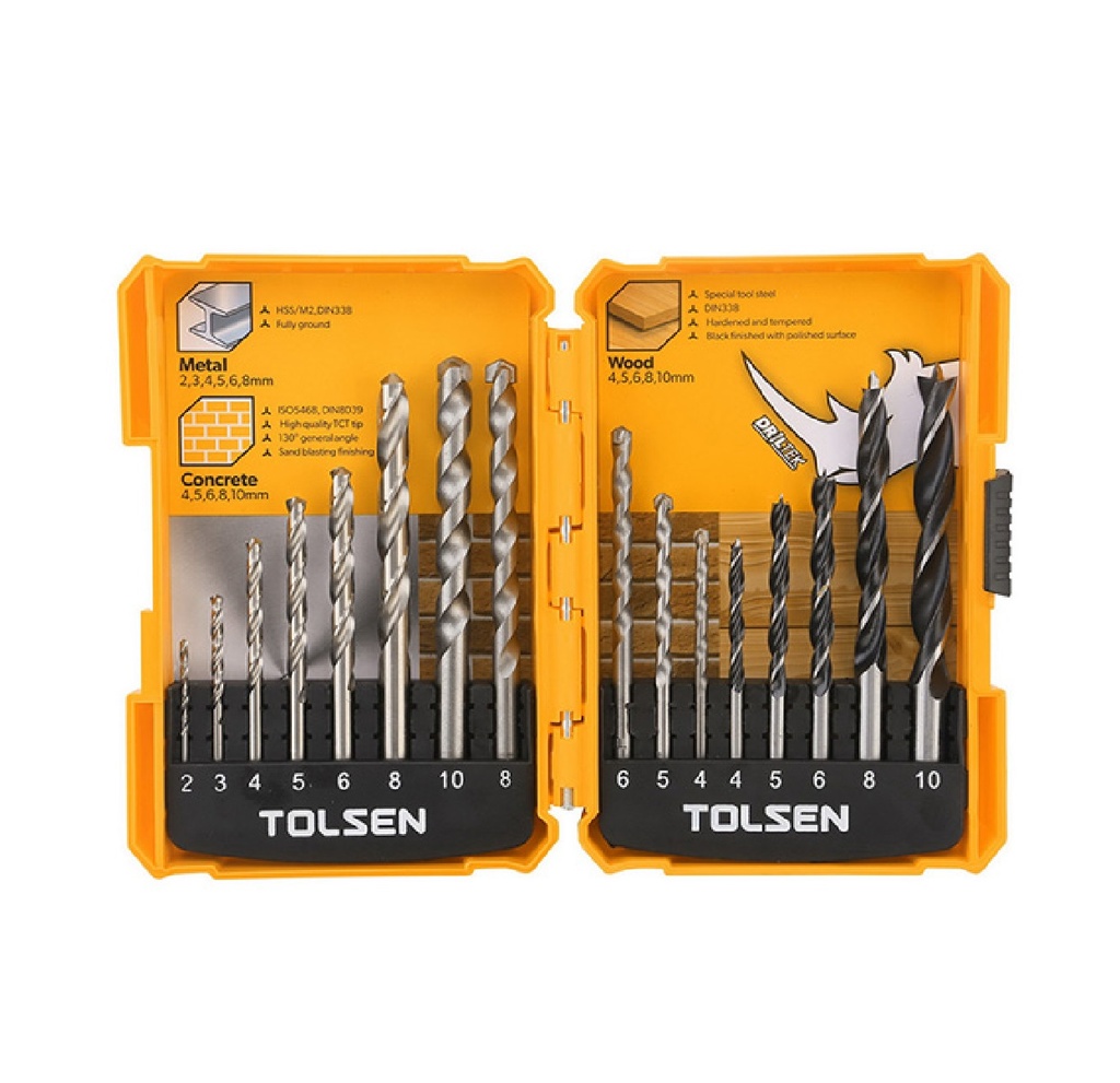 JUEGO DE MECHA-BROCA 16 PZAS DE 2 A 10 MM  REF: 75628 MARCA TOLSEN