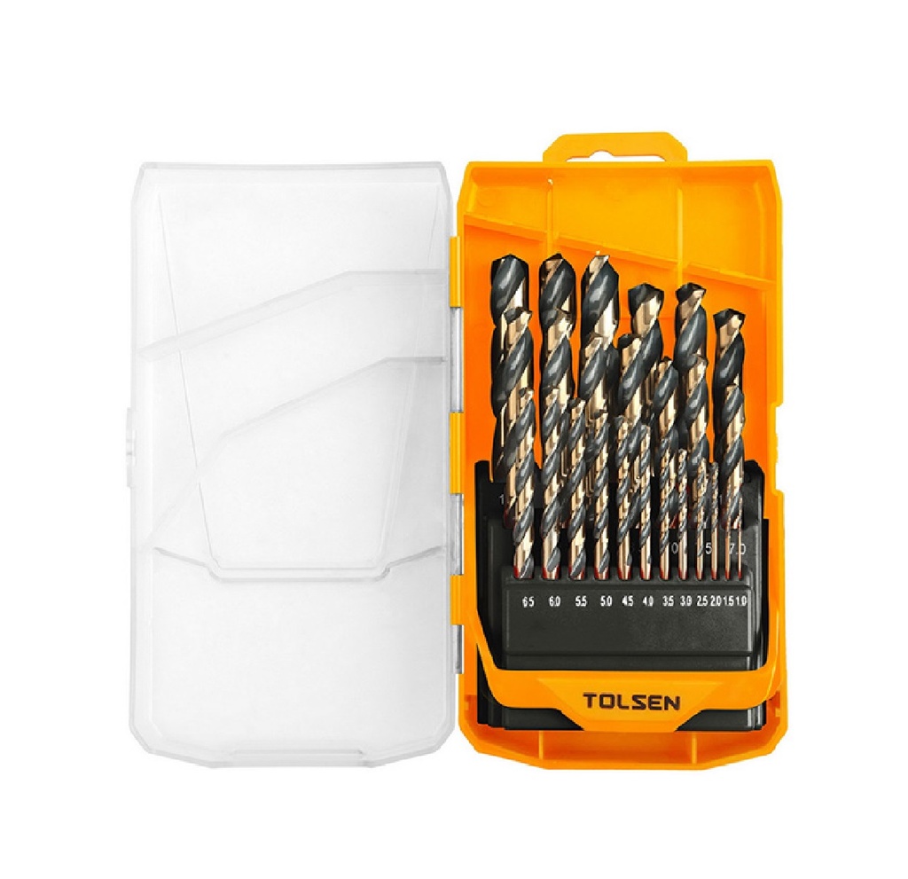 JUEGO DE MECHAS-BROCA 25 PZAS 5 MM DE 1 A 13 MM ANGULO 130° REF 75087 MARCA TOLSEN
