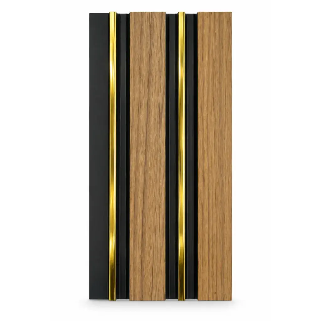 PANEL PARA PARED PS WALL PANEL INTERIOR 12 CM X 1,1 CM X 2,90 MTS NEGRO-MADERA-DORADO MACHIFERMA