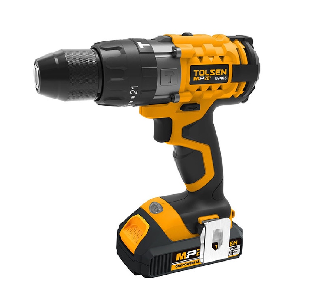 TALADRO DE IMPACTO INALÁMBRICO 1/2" 20V 7200/27200 IPM CON/BATERIA Y CARGADOR REF:87405 MARCA TOLSEN