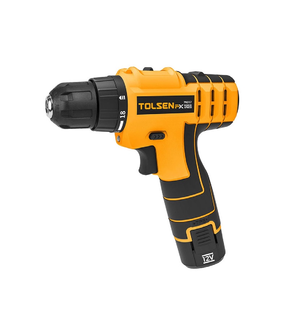 TALADRO INALÁMBRICO 3/8" BATERIA DE LITIO 12V CARGADOR 100-240V REF: 79217 MARCA TOLSEN