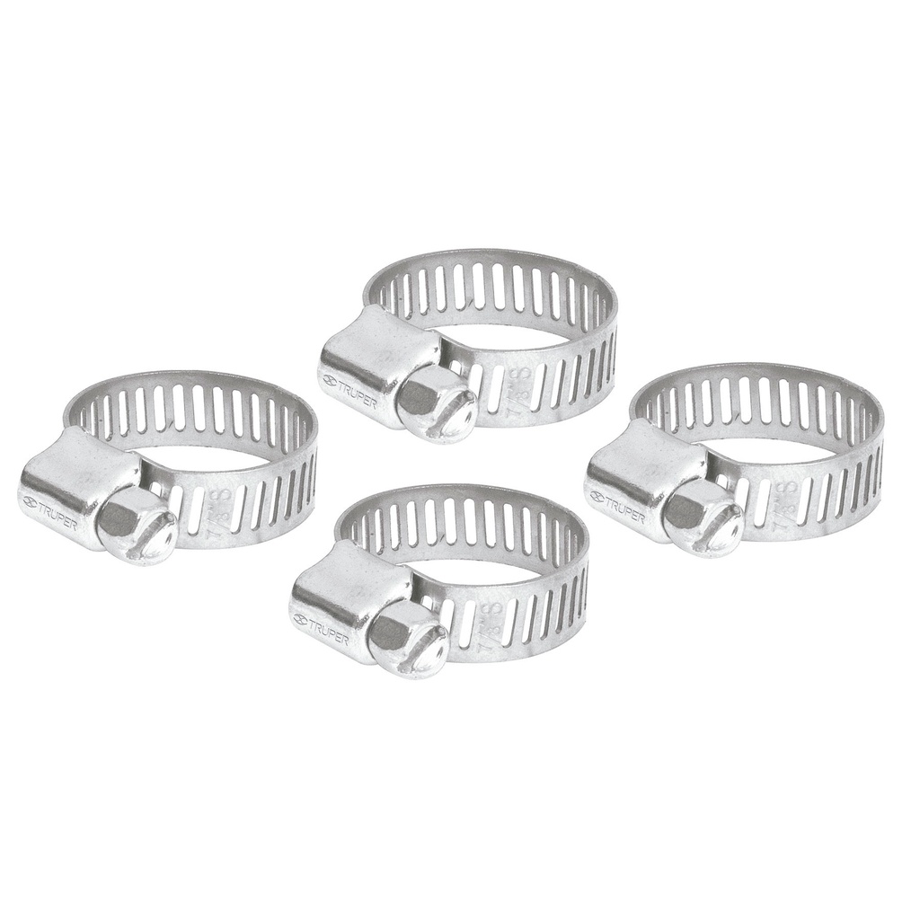 ABRAZADERA DE ACERO INOXIDABLE ( 10 MM - 16 MM ) C/TORNILLO 4 PZAS MOD.M-4B REF. 10021 MARCA TRUPER