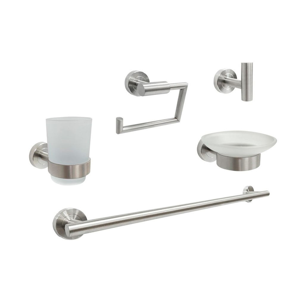 ACCESORIOS DE BAÑO 5 PZAS ( ACABADO CEPILLADO ) REDONDO REF. GRI.04.02 MARCA BARI