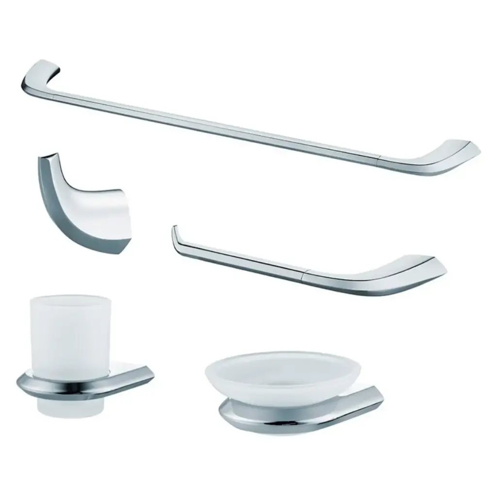 ACCESORIOS DE BAÑO 5 PZAS ( CHROME / CROMADO) CURVADO REF. GRI.04.09 MARCA BARI
