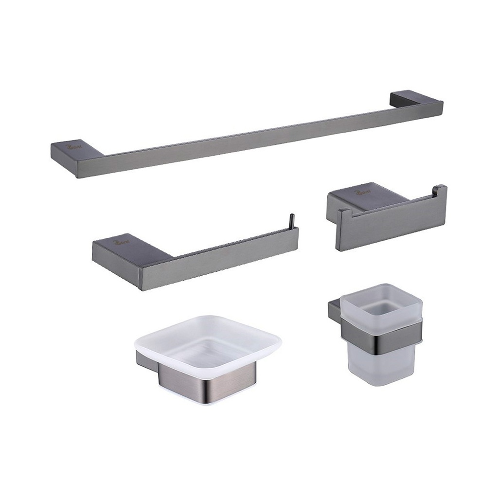 ACCESORIOS DE BAÑO 5 PZAS (GUNMETAL BLACK) CUADRADO REF. GRI.04.10 MARCA BARI