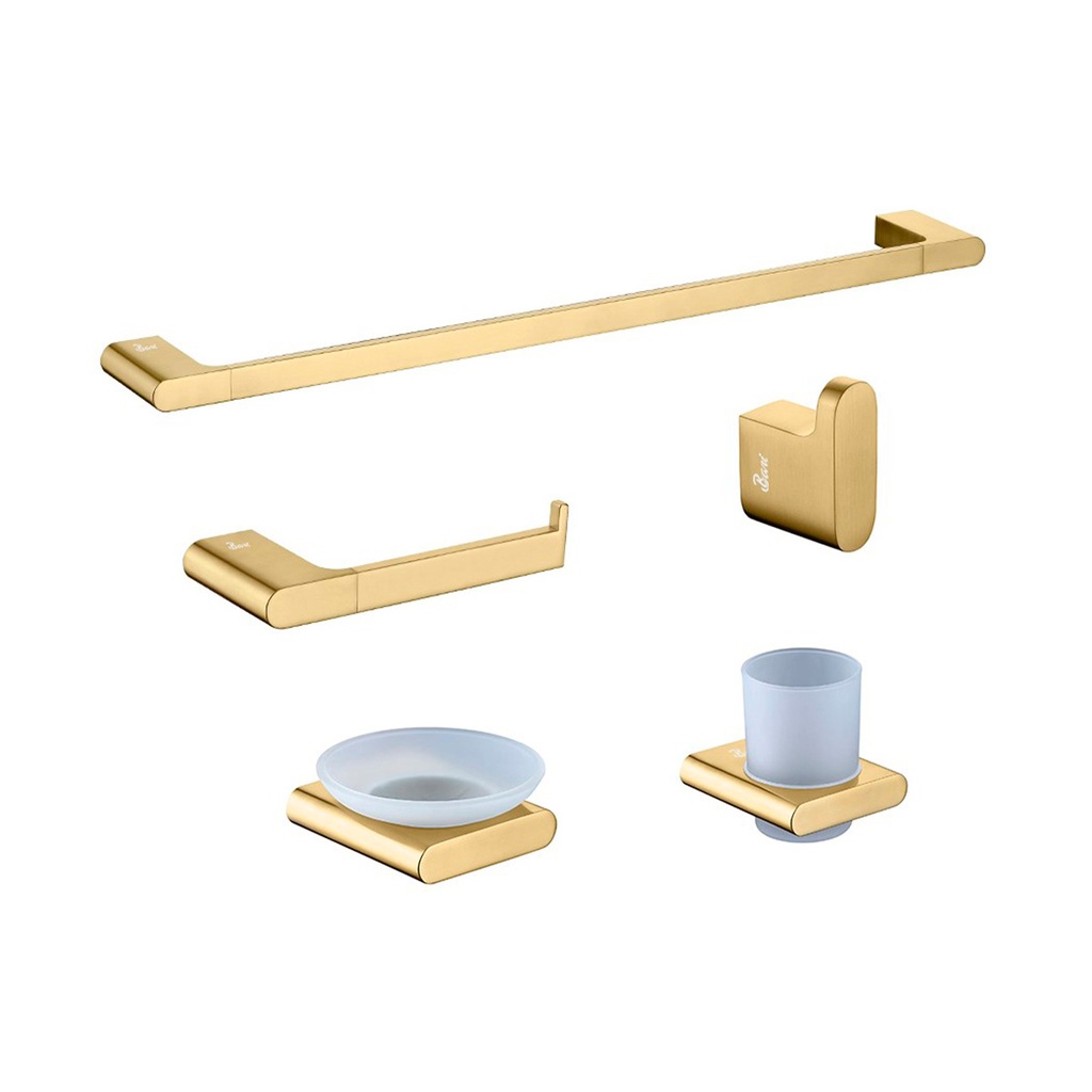 ACCESORIOS DE BAÑO 5 PZAS (BRUSH GOLD) CUADRADO REF. GRI.04.11 MARCA BARI