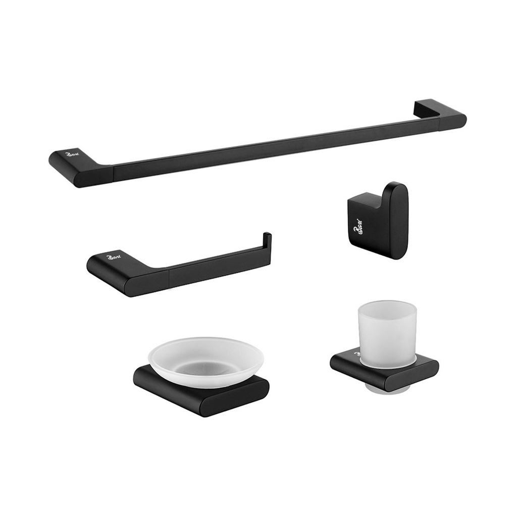 ACCESORIOS DE BAÑO 5 PZAS (MATTE BLACK) CUADRADO REF. GRI.04.12 MARCA BARI
