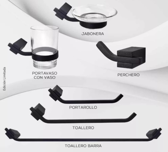 ACCESORIOS DE BAÑO MODELO LINEA OSLO 6 PZAS NEGRO REF. BM-5600N / 045100 MARCA BM