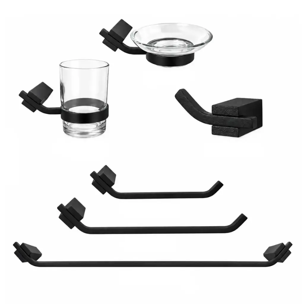 ACCESORIOS DE BAÑO MODELO LINEA OSLO 6 PZAS NEGRO REF. BM-5600N / 045100 MARCA BM