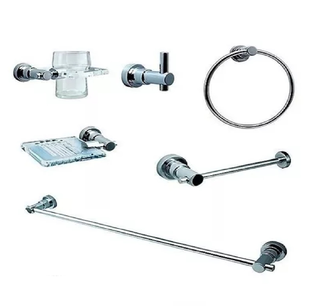 ACCESORIOS DE BAÑO SERIE COLLAGE 6 PZAS (SIN REPISA) CROMADO REF. 37ACB006SR MARCA FP