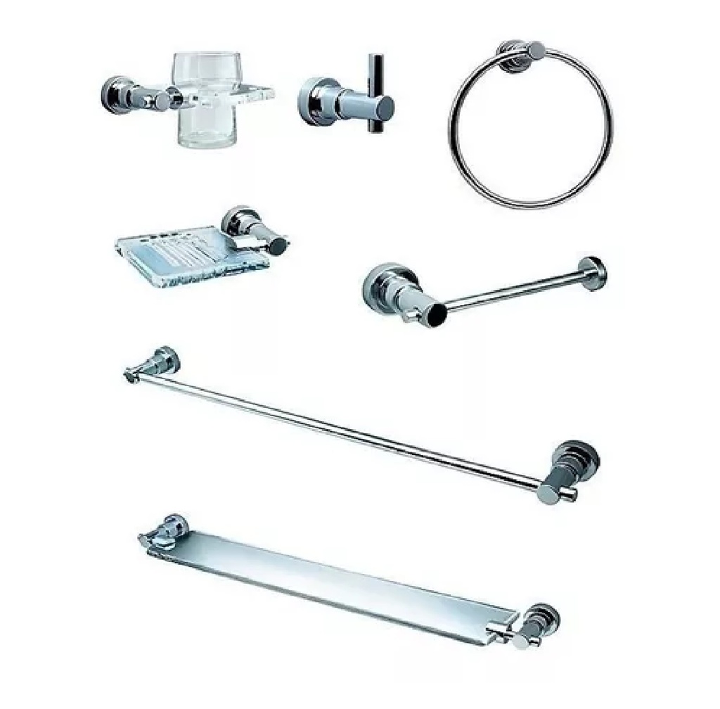 ACCESORIOS DE BAÑO MODELO G.O 7 PZAS CROMADO REF. 37ACB940 MARCA FP