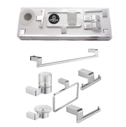 ACCESORIOS PARA BAÑO SET DE 6 PZAS CUADRADO MOD. 651R ACABADO BRILLANTE MARCA OMEGA